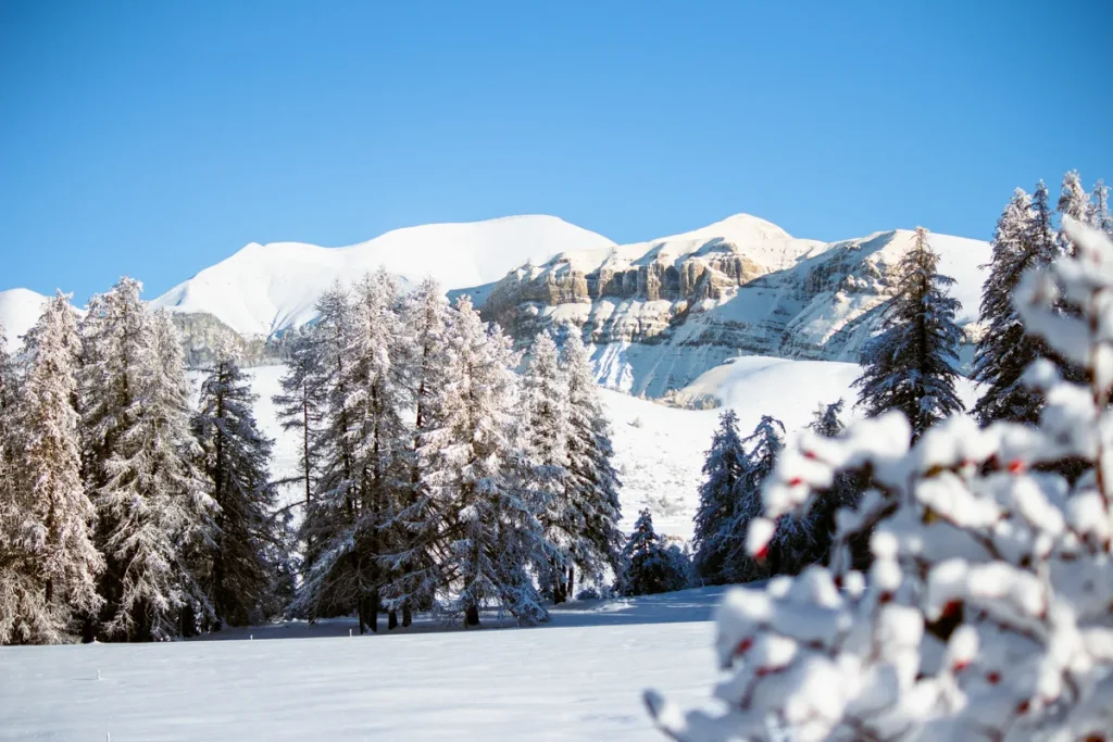 Paysage hiver à Valberg, vue sur le Mont Mounier