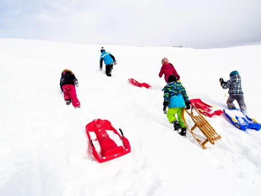 Enfants sur une luge à Valberg en hiver